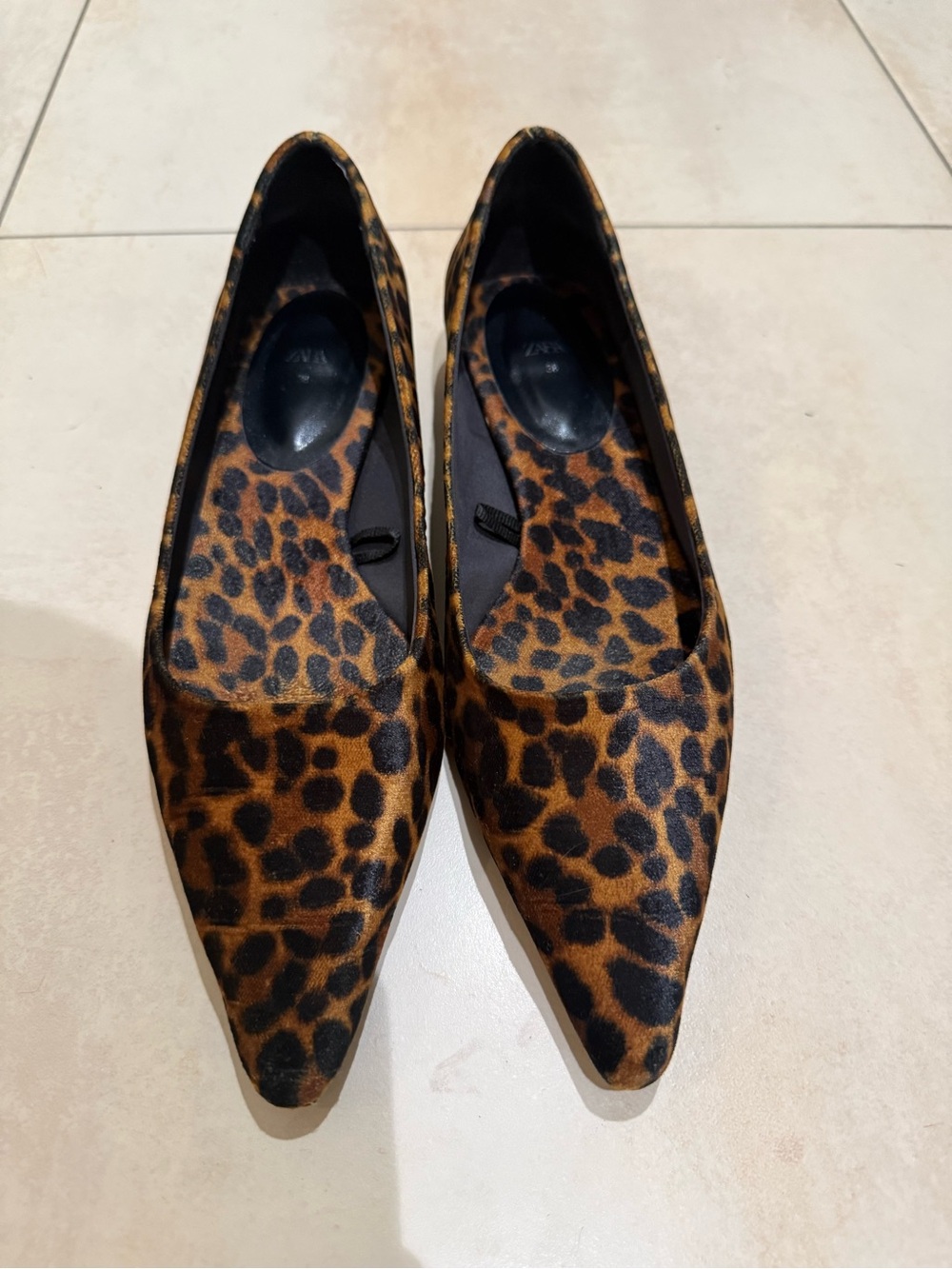 Zara Leopard Print Pointed Flats in Brown and Black